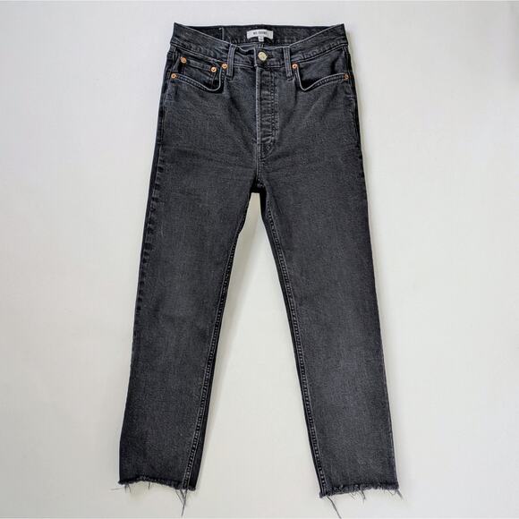 RE/DONE '70s Stovepipe 28 Black High Rise Raw Hem Vintage Revival Grunge Denim - Picture 1 of 12